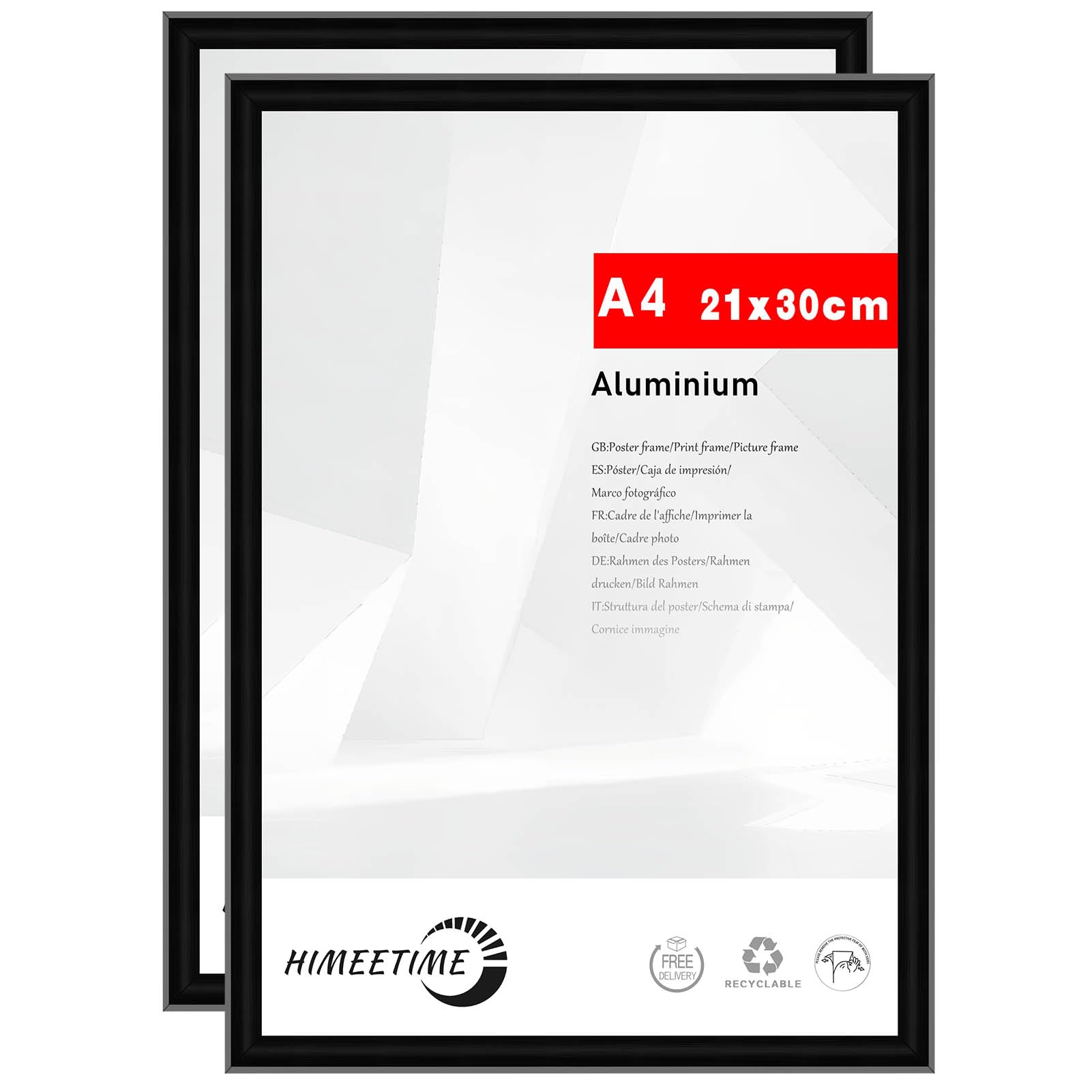 HIMEETIME Juego de 2 Marco de fotos A4， 21 * 27.9 cm Aluminio Negro marcos cuadros，Para Decoración de Pared y Decoración Hogar marco A4 Grandes para Pósters