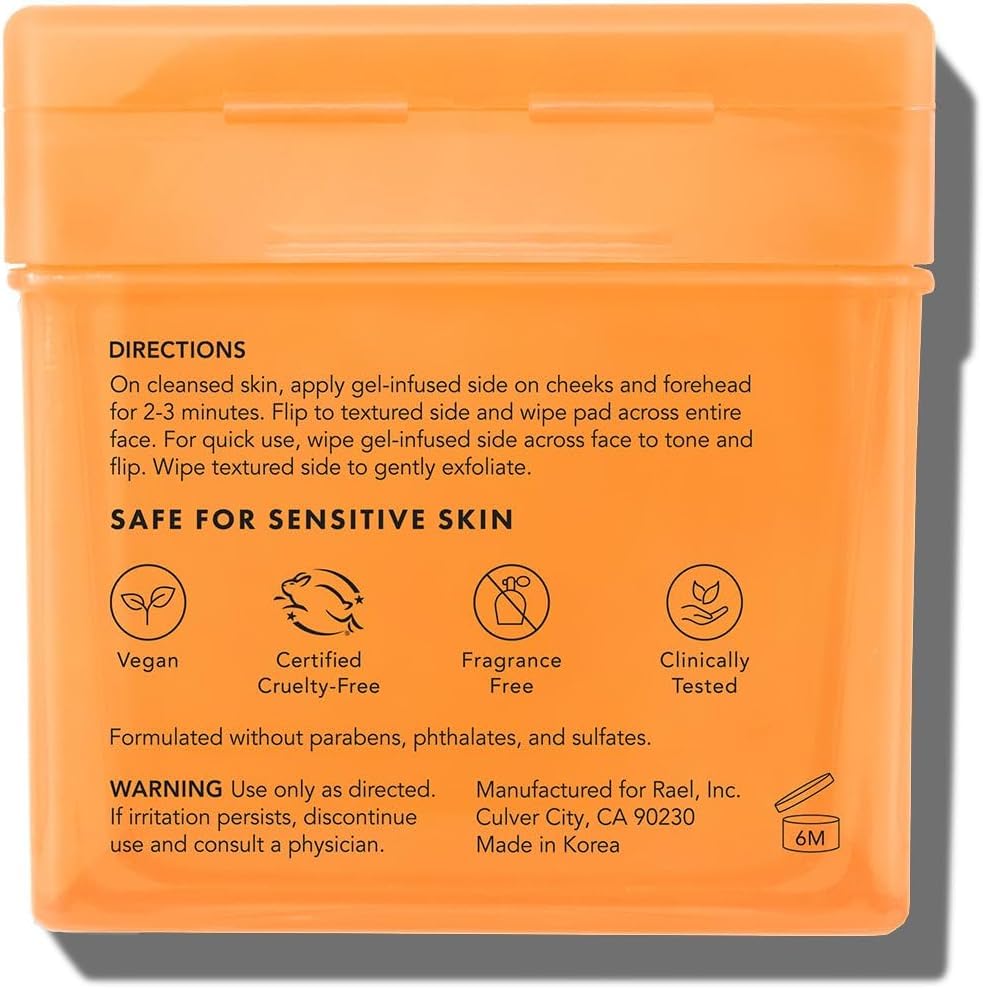 Miniatura 8 de Rael Almohadillas de tóner, almohadilla de algodón para la cara, doble textura, exfoliante y calmante con caroteno, niacinamida, ácido hialurónico,