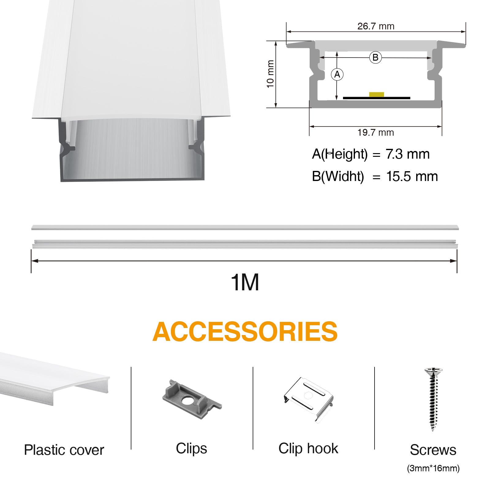 20 x profil do suchej zabudowy LED, 2 m (łącznie 40 m), listwa sufitowa LED profil LED i dyfuzor LED, z zaślepkami i klipsami montażowymi (13, WJ008_2 m x 13 (26 m) _U)
