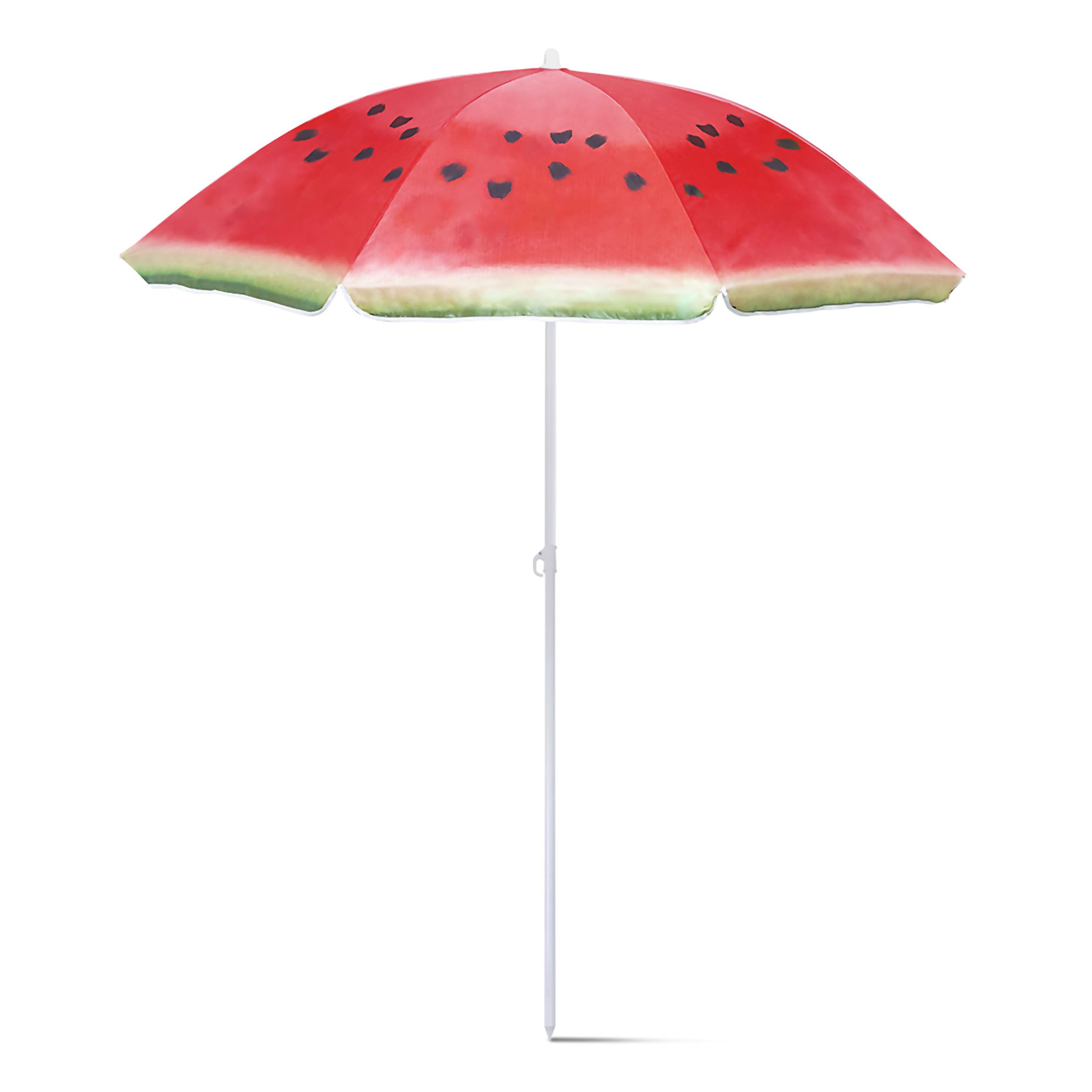 TIENDA EURASIA – Sombrilla Playa | Diseño de Sandía | 150 cm de Diámetro | Nylon | 8 Paneles Resistentes y Faldones Laterales | Tubos Metalizados en Color Blanco y Ajustable en Altura
