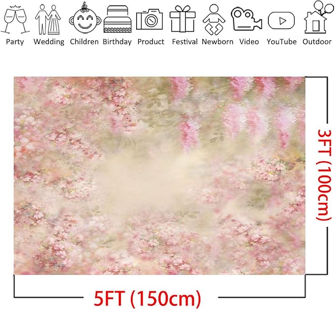 Fondo fotográfico para recién nacidos floral rosa 5x3 pies miniatura 5