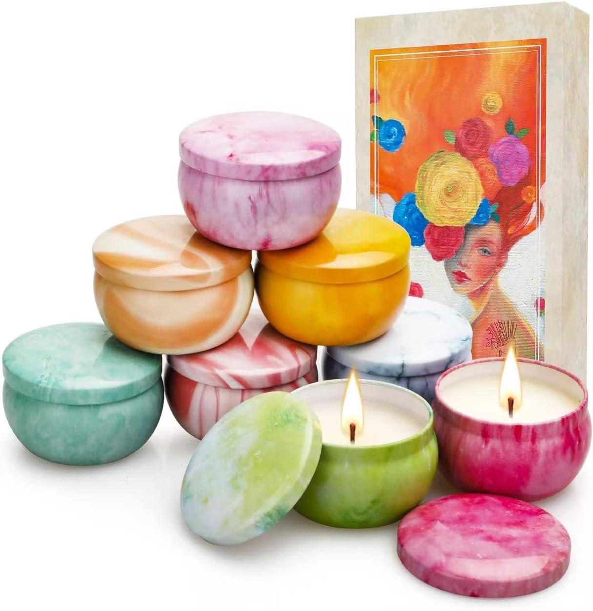 Candles, 8 Pack French Artistic Scented Candle Gift Set for Women, Floral & Fruity Scents, Paris-Inspired Oil Painting Gift Box, Holiday Aromatherapy Gifts for Cozy Home Décor
