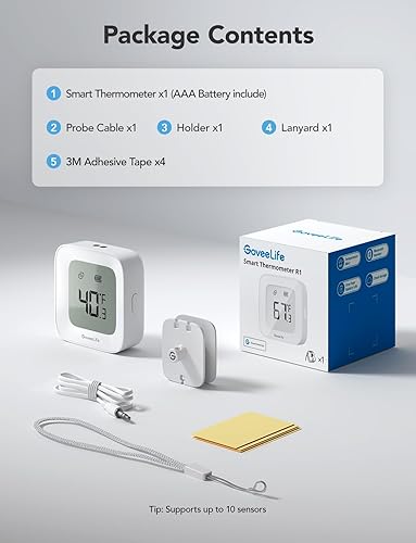 Miniatura 7 de GoveeLife Alarma de termómetro para congelador, sensor inteligente de monitor de temperatura Bluetooth para refrigerador, piscina, alerta de