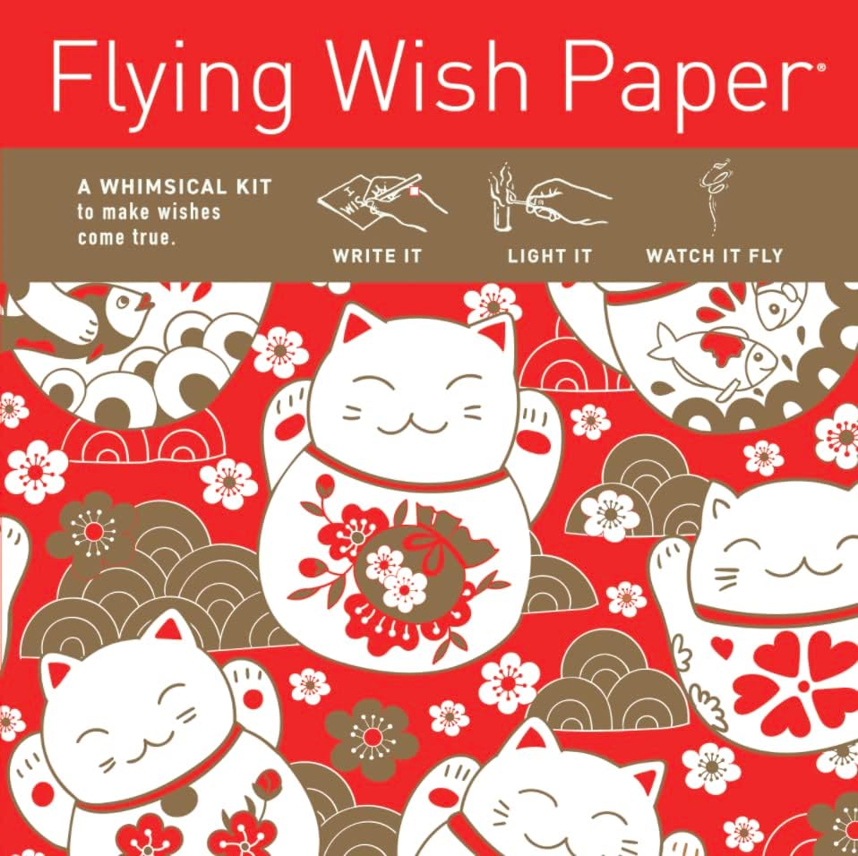 FLYING WISH PAPER Lucky Cats - Write it, Light it, Watch it Fly - Papel de deseos de regalo perfecto - 5 x 5 pulgadas - Mini kit caprichoso