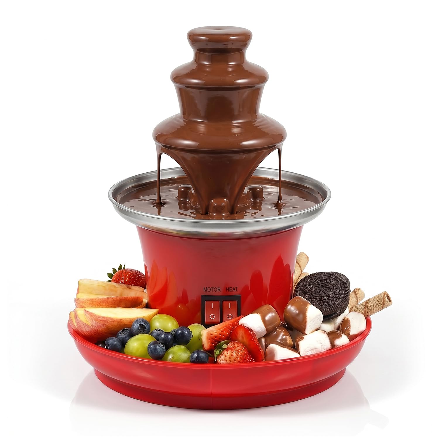 Global Gourmet Chocolate Fountain Mini Fondue Set with Party Serving Tray Included | Electric 3-Tier Machine with Hot Melting Pot Base | Keep Warm Function-image-9