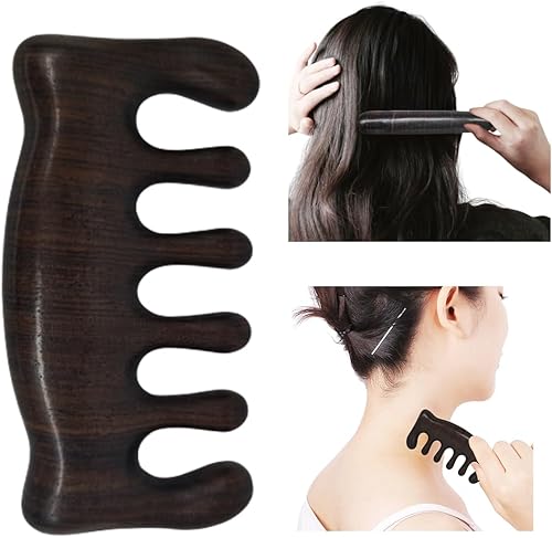 Masajeador manual del cuero cabelludo, estimulador del crecimiento del cabello, peine de sándalo, peine Gua Sha, peine de masaje de dientes anchos,