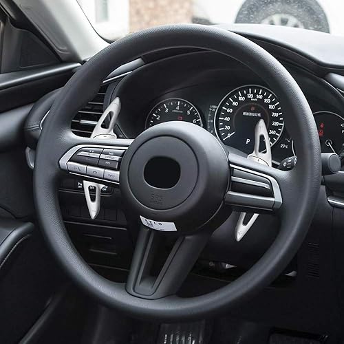 Miniatura 6 de HIBEYO Sports Silver CNC Billet Volante de aluminio más grande paleta Shifter Extensión Tapas Compatible con para 2020 2021 mazda3 Axela Mazda 3