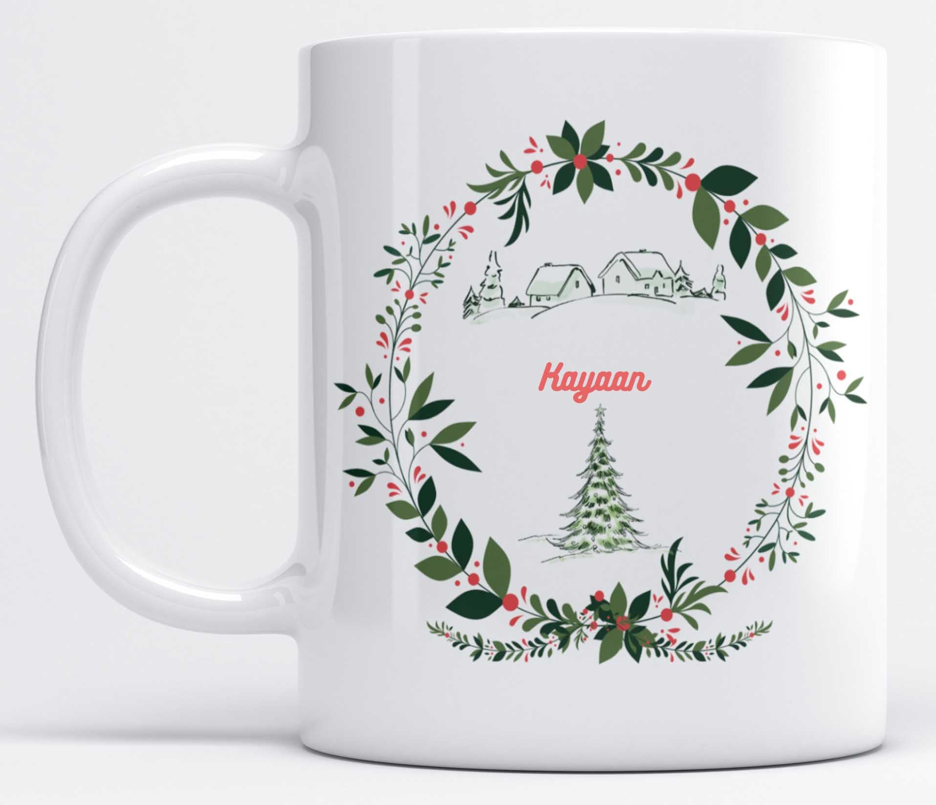 LOROFY Name Kayaan Christmas Tree Design E101A White Ceramic Coffee Mug (350ML)