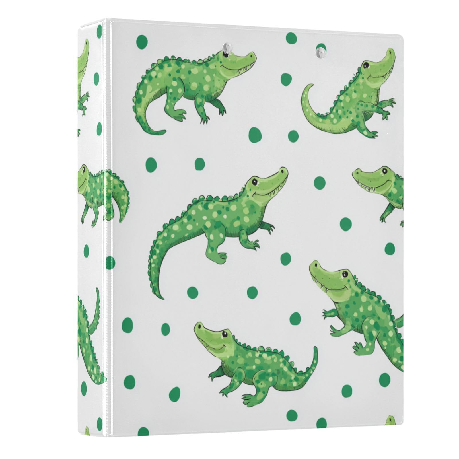 Kcldeci Raccoglitore a 3 anelli con copertina rigida, motivo coccodrilli verdi, 3,8 cm, 200 fogli, per ufficio, casa, rientro a scuola, confezione da 2