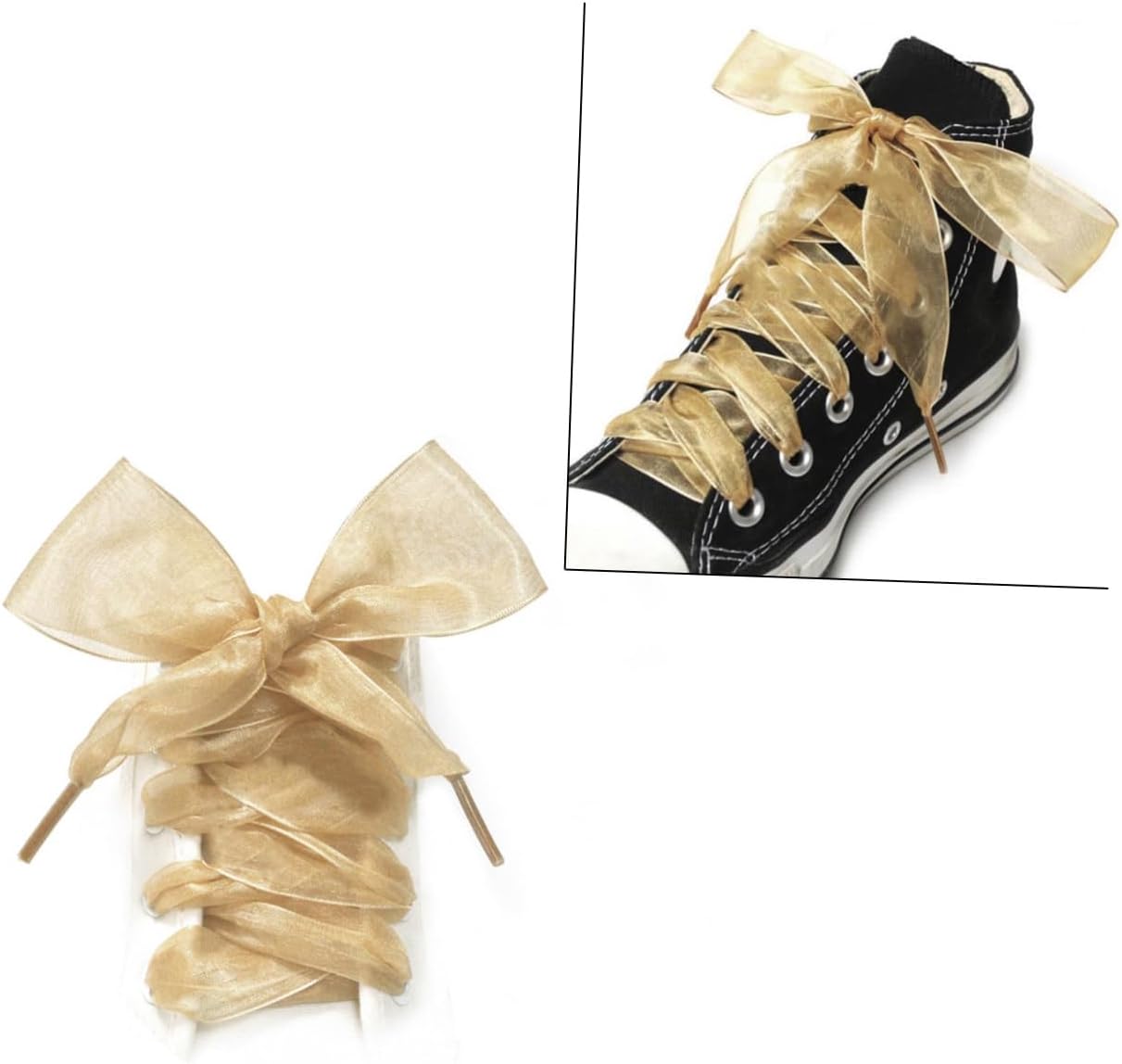 minkissy Wide Transparent Organza Shoelaces for Party Dancing Hiking Casual Sneakers Trainers Boots Golden Decorative Ribbon for DIY Gifts and Fashion Shoes