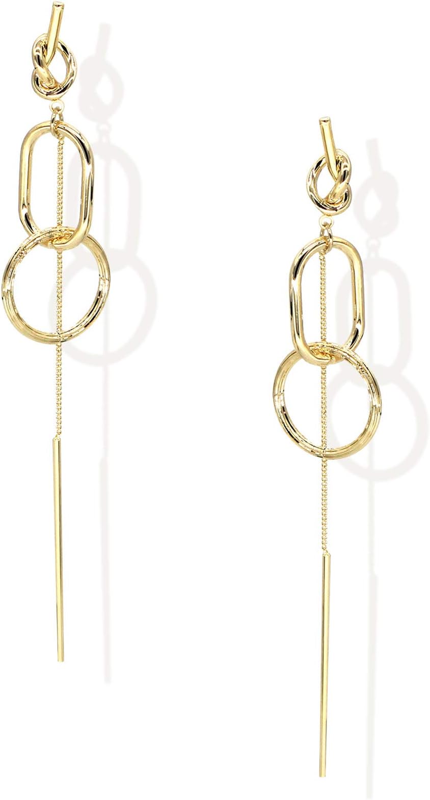 Circle Dangle Tassel 14K Gold Plated Earrings with S925 Sterling Silver Simple Geometric Element Gold Long for Women