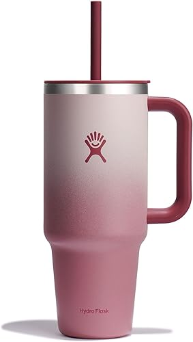 Miniatura 20 de Hydro Flask Vaso de viaje de 40 onzas con asa, tapa y pajita, acero inoxidable aislado en 40 onzas, arena Abeto,Ponche