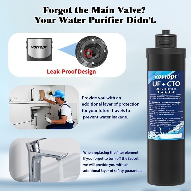 Image of Vortopt 14000 Gallon Under Sink Water Filtration System, NSF Certified | Reduces Chlorine, Lead, Bad Taste & Odor, Under Sink Filter Direct Connect to Kitchen Faucets, 1.5 Year, Q5-UF-M.