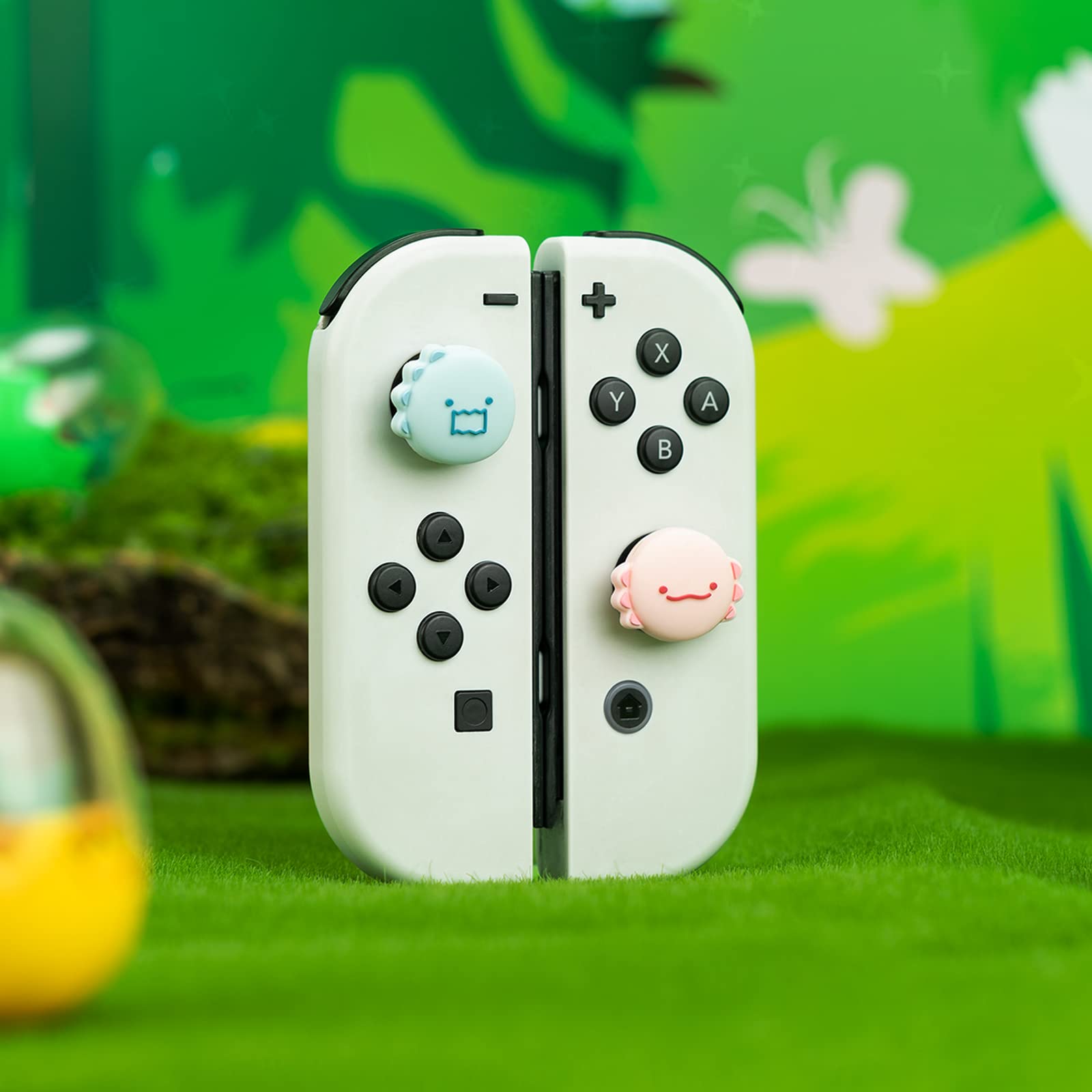 4 Stuks Siliconen Joystick Doppen – Anti-slip Thumb Grips Voor Switch, OLED En Lite, In Paars Met Twee Leuke Stijlen