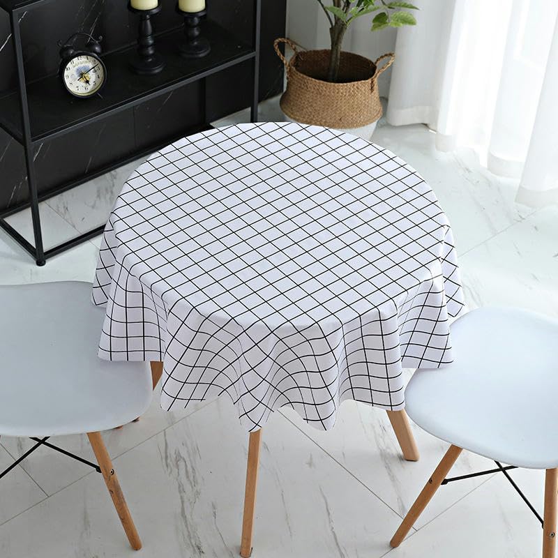 Nappe ronde en PVC à grille blanche essuyable pour table circulaire de 100-140cm