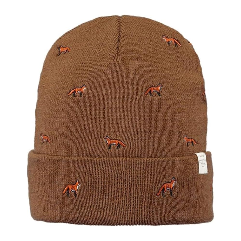 Barts Vinson Fox Design Cuffed Beanie Hat Toffee Brown
