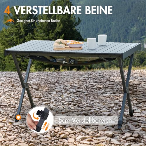 PORTAL Campingtisch faltbar Höhenverstellbar Klapptisch Aluminium 108 x 71cm rollbar Camping Tisch klappbar Falttisch leicht für Picknick Party Garten Wandern Reisen – Bild 5