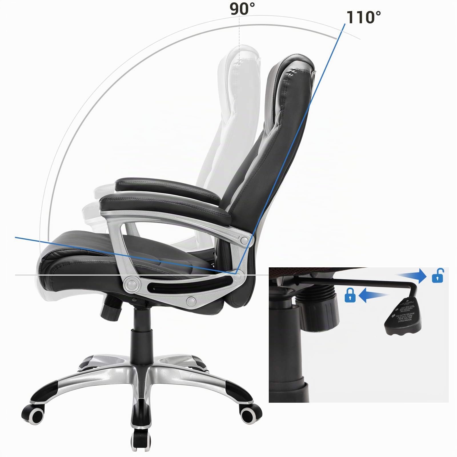 SONGMICS Sedia da Ufficio, Poltrona da Ufficio, Sedia Scrivania, Altezza Regolabile, Ergonomica, Rivestimento in PU, Portata 150 kg, Nero OBG21B