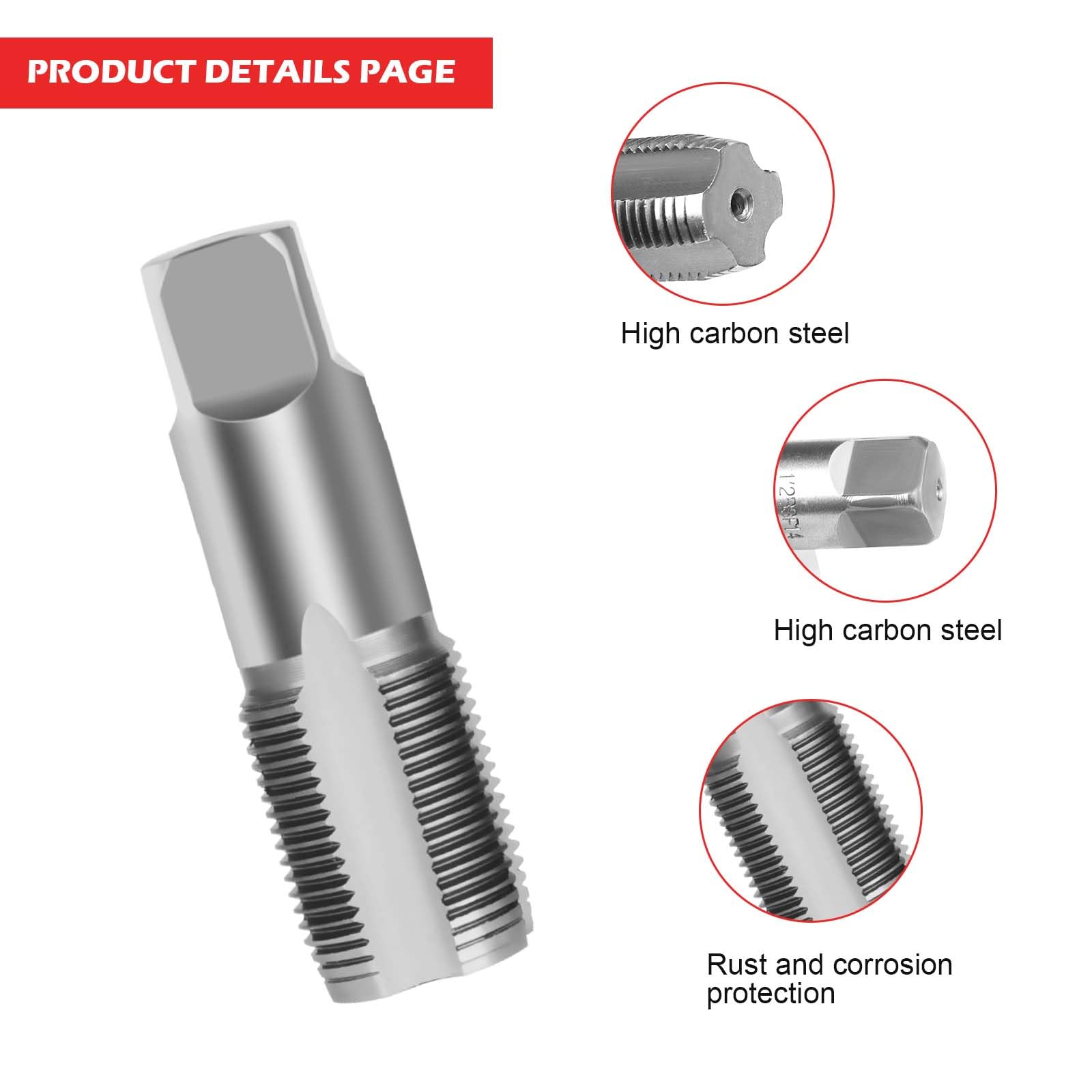 Lot de 5 tarauds à tube BSP 1/8", 1/4", 3/8", 1/2", 3/4" BSP avec boîte de rangement en acier au carbone pour filetage précis