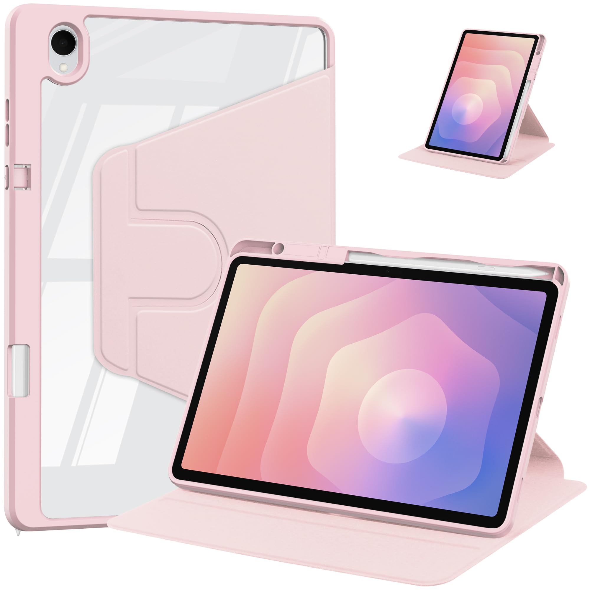 Coque Galaxy Tab S11 5G 11" 2025 rotative premium transparente et rose - 8
