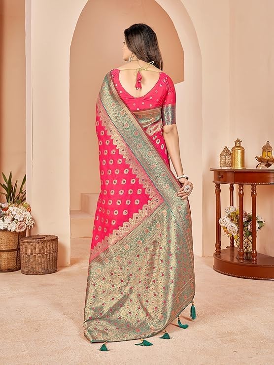 Cotton Banarasi Silk Saree for Women With Unstitched Blouse Piece
