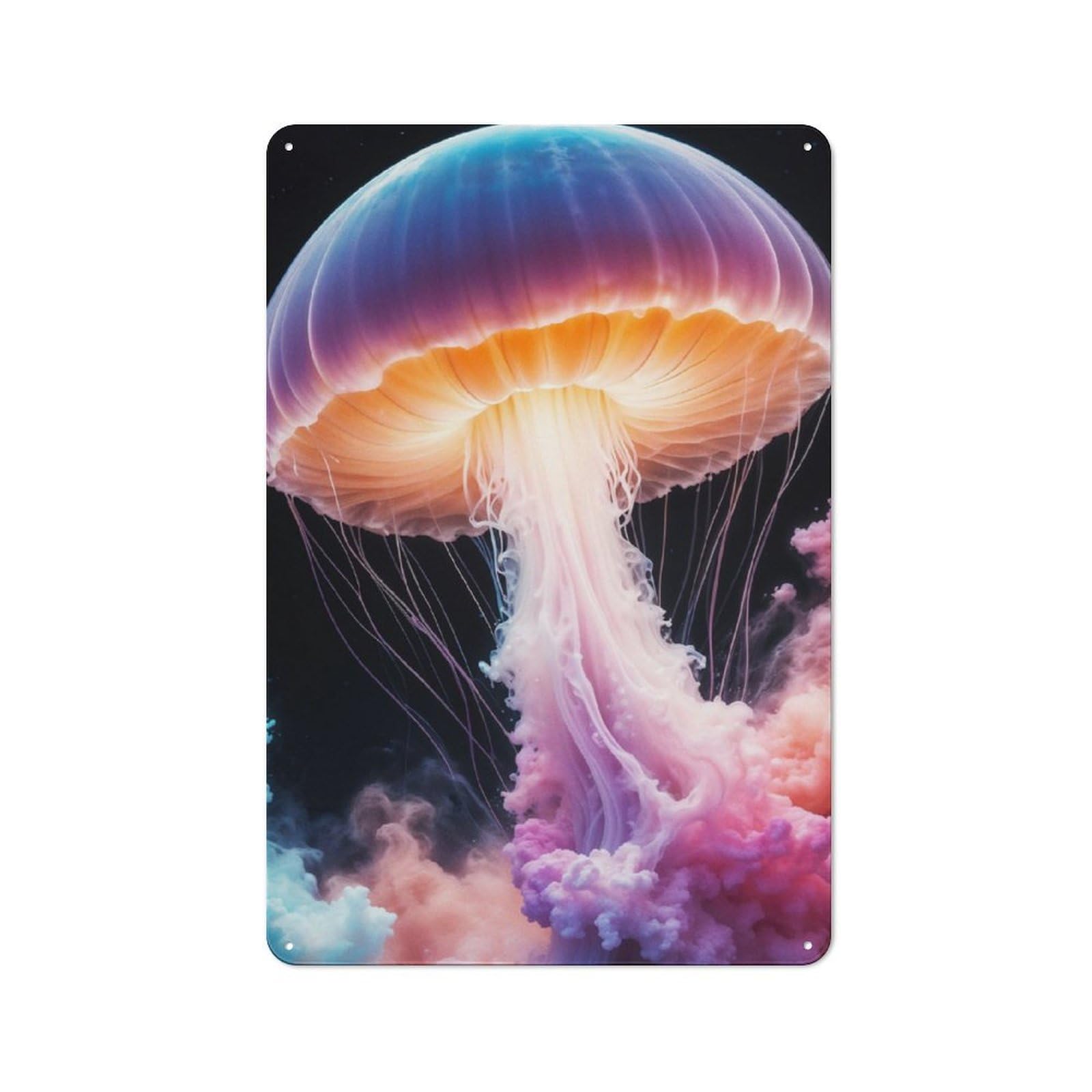 Junmoney Radiant Jellyfish In Ethereal Colors Office Metal Sign 30X20cm, Understated Office Wall Decor For Workspace, Cafe, Shop Or Desk Area