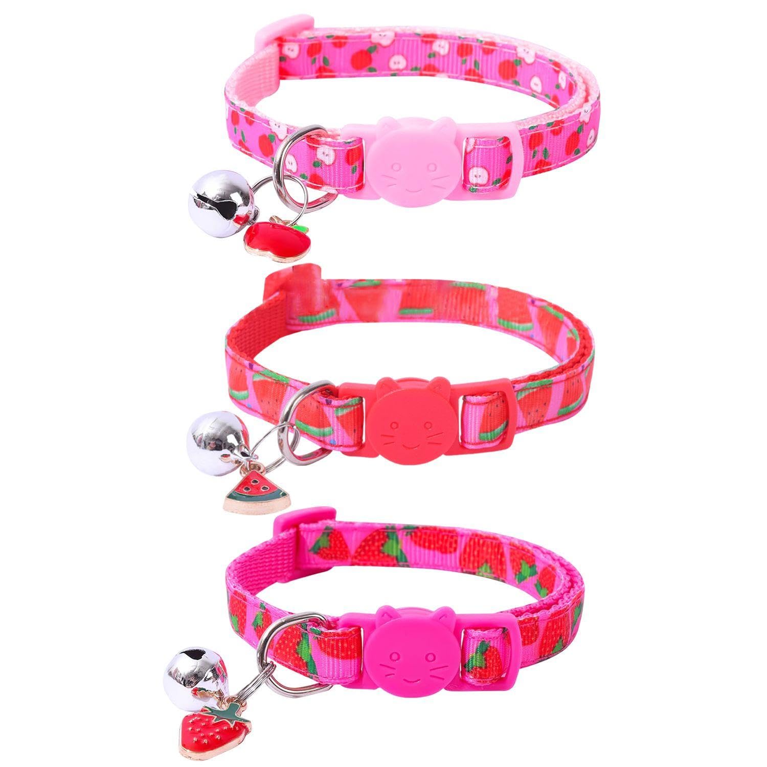 3 Pack Fruit Pet Collars, Kitten Collars with Bell, Noisy Cat Bells on Neck