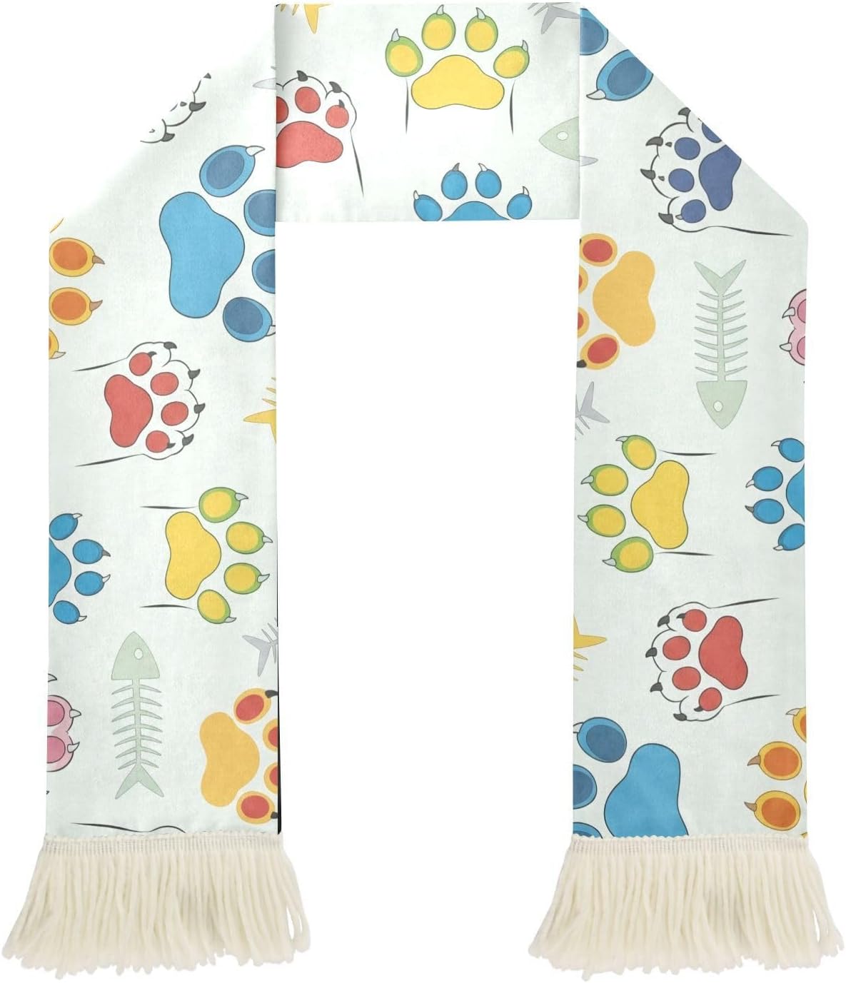 CHIFIGNO Colorful Cat Paws Sports Fan Scarf Towel, Soft Polyester Sweat Wipe Cheering Scarf for Soccer Games, Quick Dry with Fringe Ends