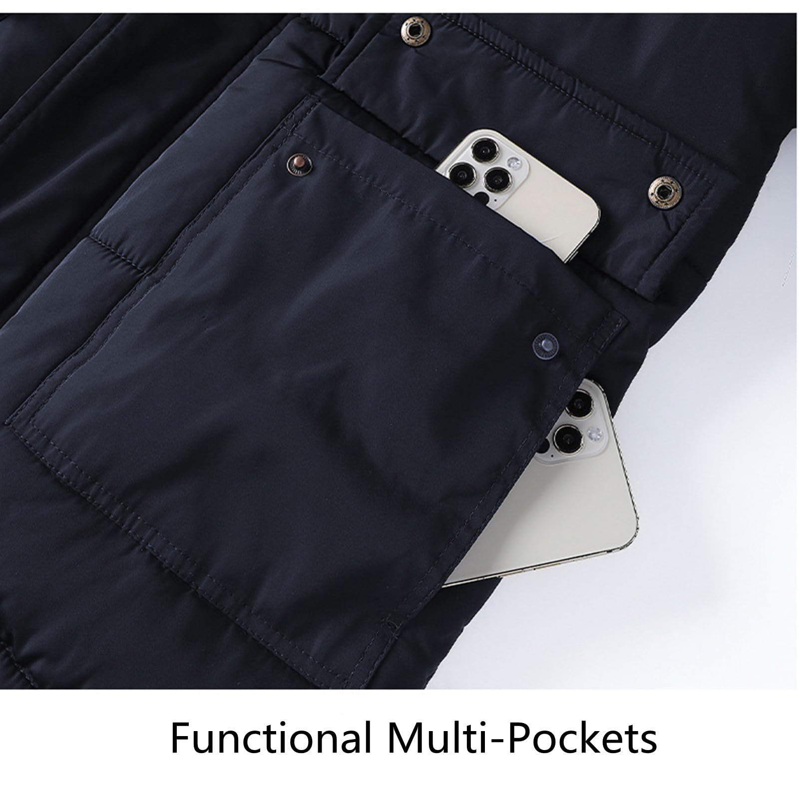 ANUFER Hombres Termal Invierno Chaqueta Parka Forro de Pelusa Gruesa Acolchado de Algodón Abrigo con Capucha de Piel Desmontable