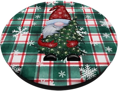Miniatura 2 de Lindos gnomos de Navidad, copos de nieve a cuadros verdes y rojos, estilo vintage, PopSockets estándar PopGrip