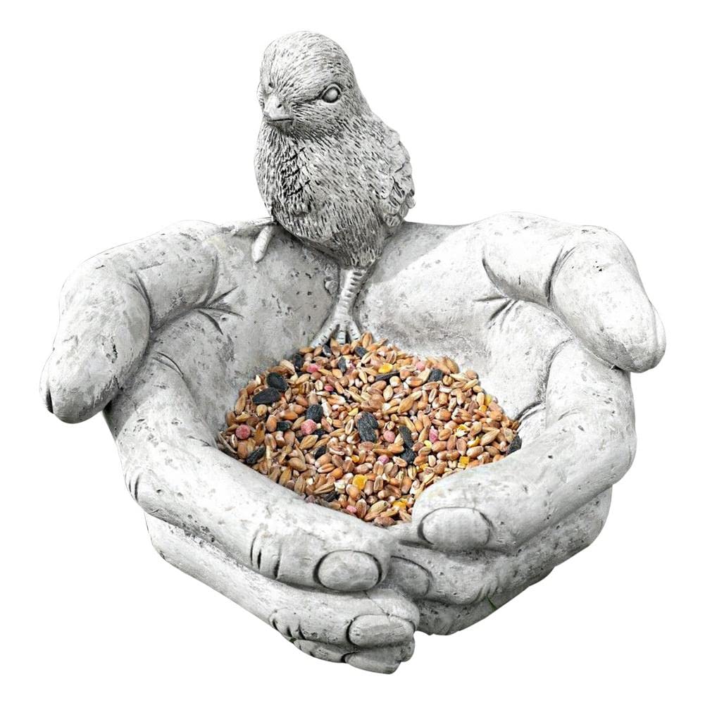 Mangiatoia per Uccelli Selvatici con Mani di Pulcino, Statua Effetto Pietra Stazione di Cibo per Uccelli, Regalo da Giardino Esterno con Ornamento mangiatoia per Uccelli