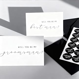 12 Pcs Groomsmen Proposal Cards, Complete Set for 10 Groomsman & 2 Best Man, Elegant Black Envelopes, Premium Blank Interior for Personalized Message, 5.9"x3.9"