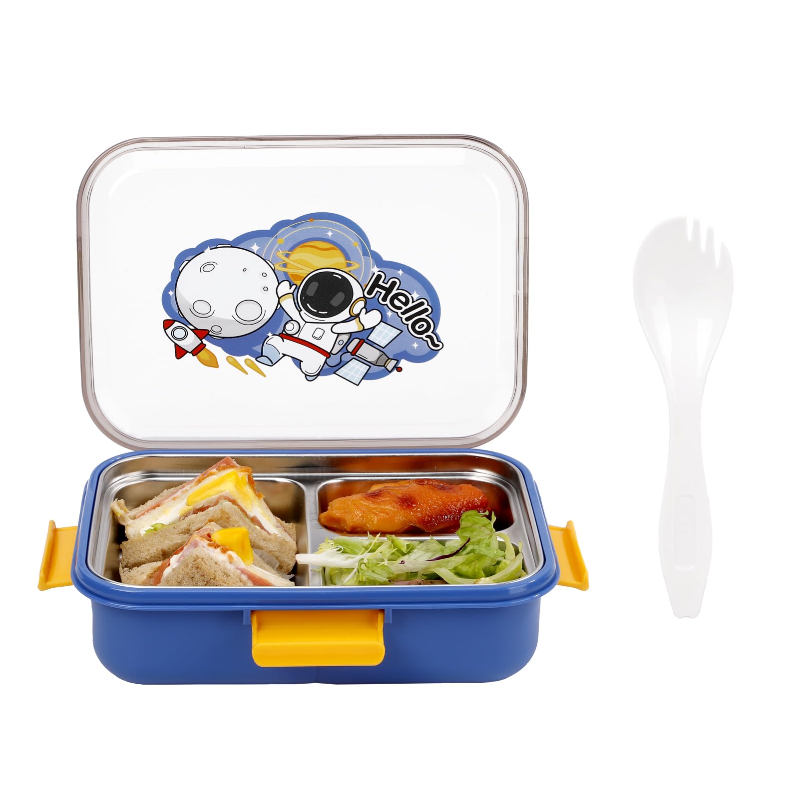 CPIYNOE Bento Box for Adults Leakproof Lunch Box Containers with 3 Compartments 52 oz BPA-Free Portable On-the-Go Meal Microwave & Dishwasher Safe (Blue)
