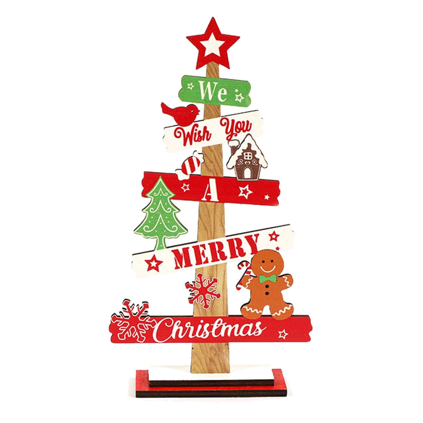 Jazuaiao Wooden Gingerbreads Figurine Christmas Tree Decoration for Family Celebration and Kids Room Ornament Christmas Tabletop Decoration