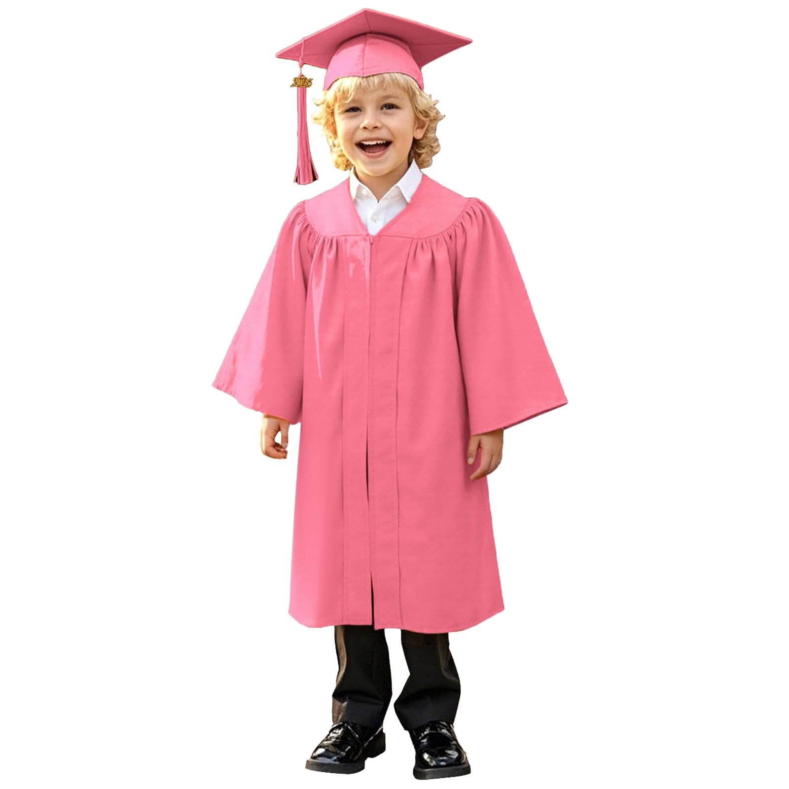 2026 Kid Graduation Gown and Cap Set with Tassel and Sash Unisex Kindergarten Preschool Graduation and Primary School Outfit Ceremonies Costume (Watermelon Red, 7-8 Years)