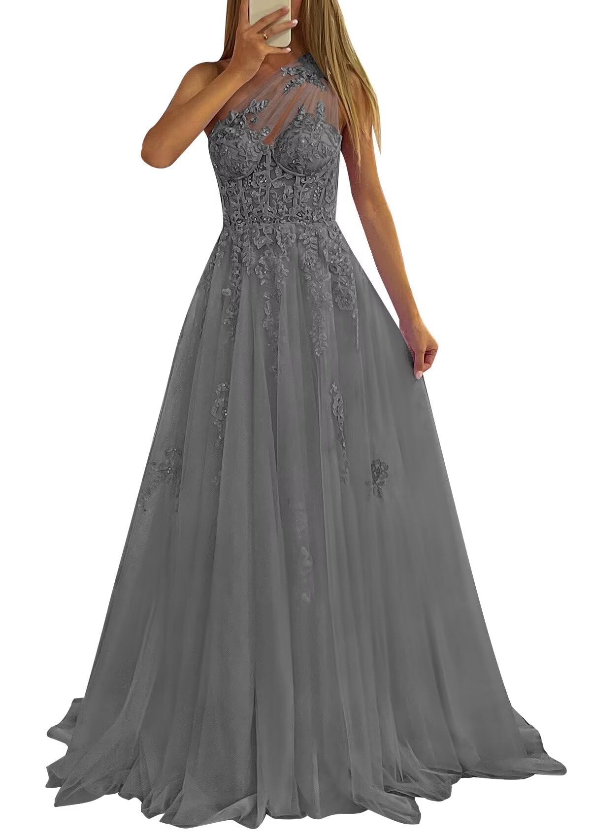 Robe de soirée longue grise corset ajustable pour sublimer les morphologies taille 50 - 8