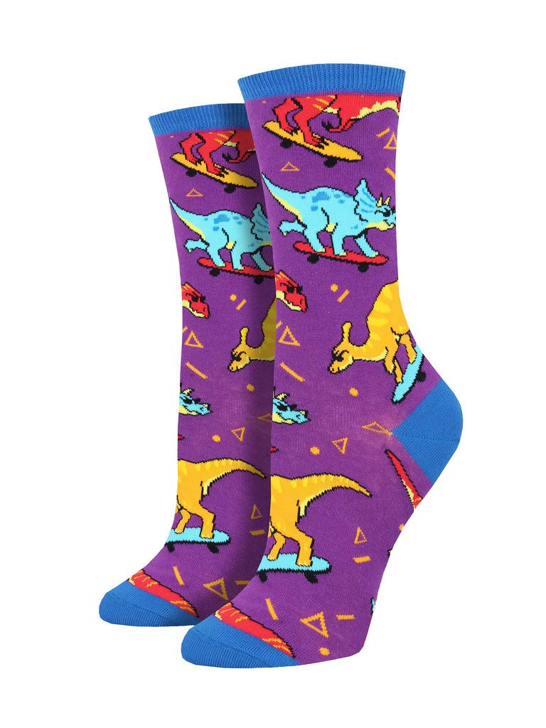 Socksmith Skate or Dinosaur Women's Crew Socks (Purple), 9-11 (Women's Shoe Sizes 5-10.5)
