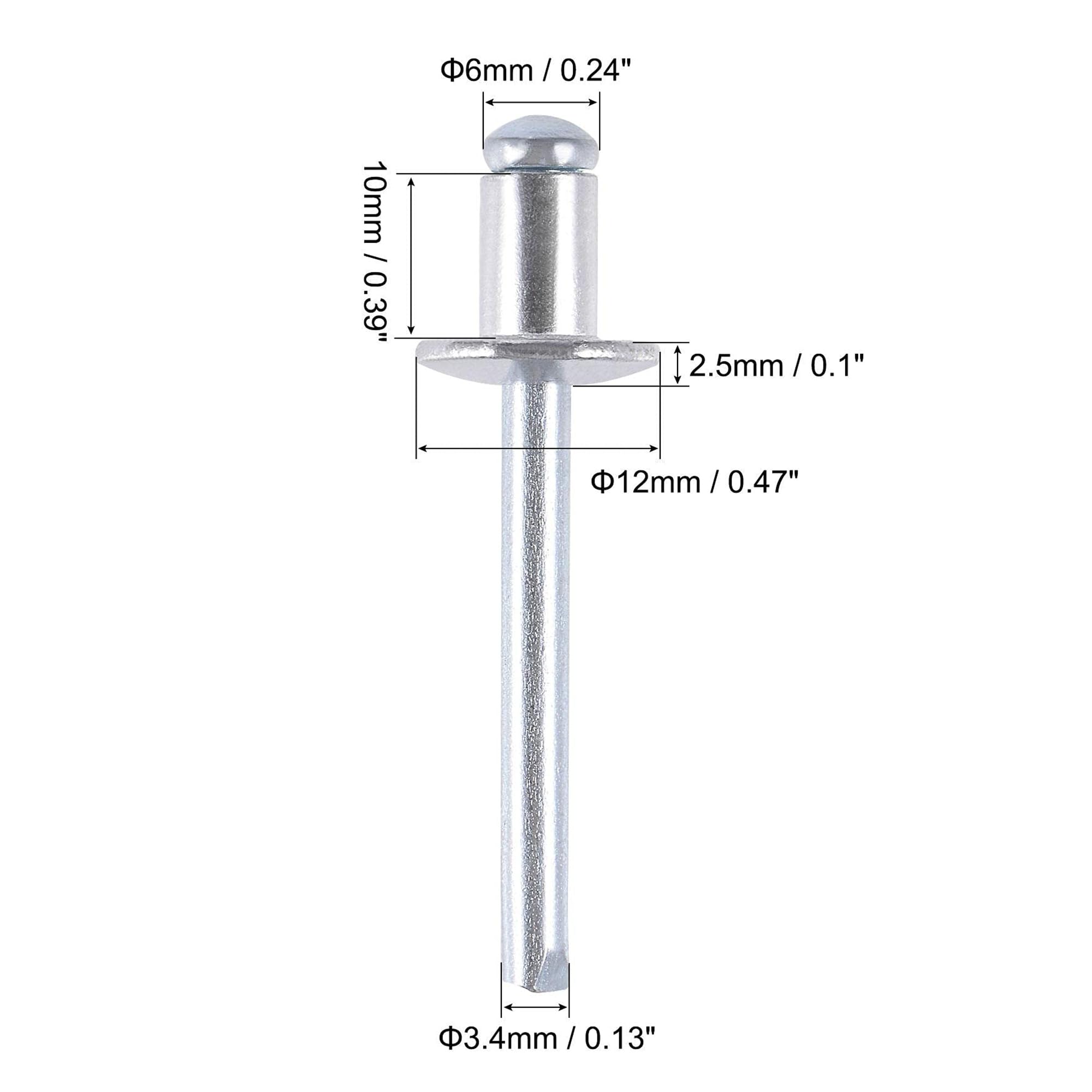 TA-VIGOR 50Pcs 6mm x 10mm Aluminium Blind Rivets, Open End Pop Rivets with Dome Head - Image 2