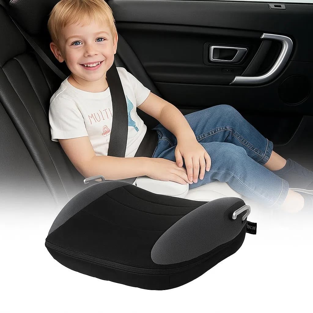 SitzerhöhungAuto K-inder, AufblasbareKindersitz Auto, RückenfreieAutositzkissen, TragbarerKindersitzerhöhung, Autositz für K-inder Bequem Reisefreundlich 49 x 37 x 2 cm (Schwarz-B)