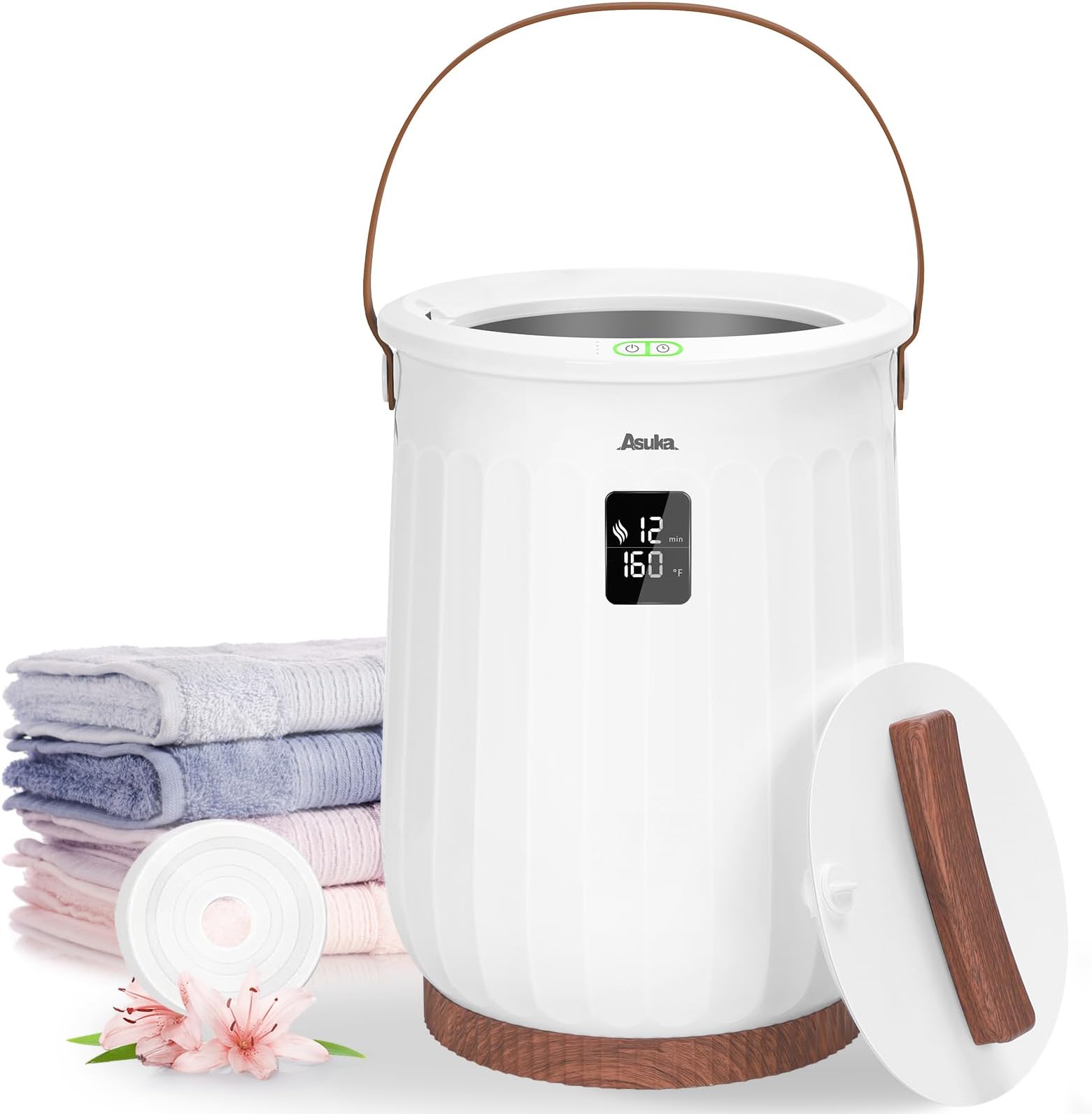 Asuka Towel Warmer, Towel Warmer for Bathroom with LED Display, Luxury Bucket Towel Warmer, Auto Shut Off & Adjustable Timer 15/30/45/60, Fits for Oversize Towels Blankets, Ideal Gift for Family
