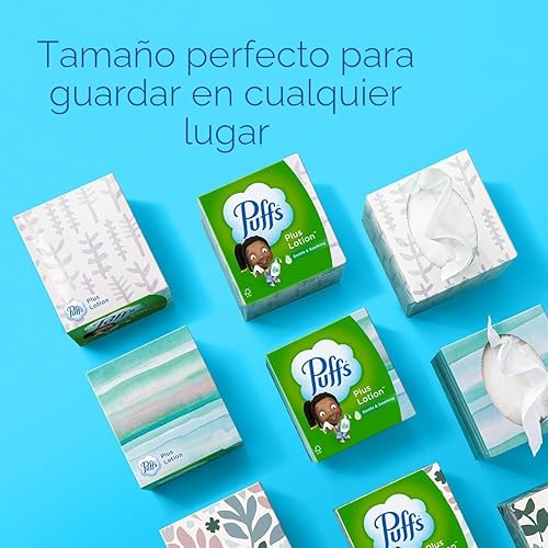 Miniatura 7 de Puffs Plus Loción Facial Tissue, 4 cajas Mega Cubo, 72 pañuelos por caja, alergias y resfriados
