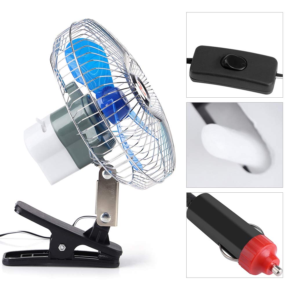 MAGT Mini wentylator, 12 V 25 W wentylator o niskim poziomie hałasu, mini przenośny samochód samochodowy klips na chłodzenie wentylator oscylacyjny 180 stopni obrotowy niski poziom hałasu do deski