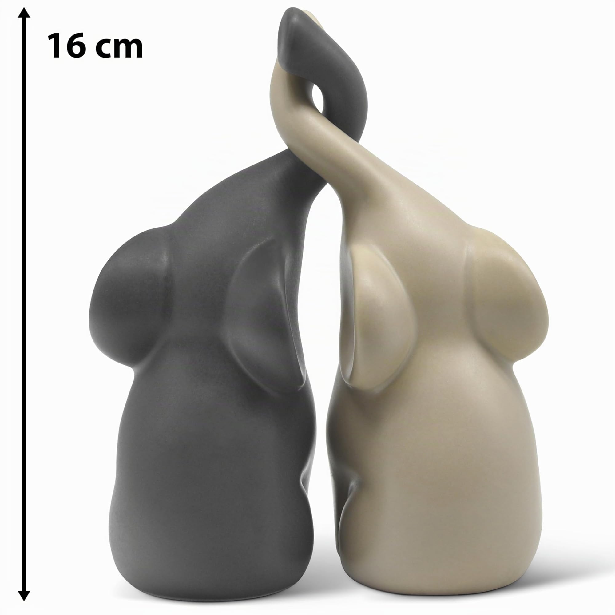 FeinKnick Coppia armoniosa di elefanti in ceramica in beige e grigio - Scultura moderna, coppia di due singoli elefanti - Statuetta decorativa alta 16 cm - Elefante come perfetta idea regalo