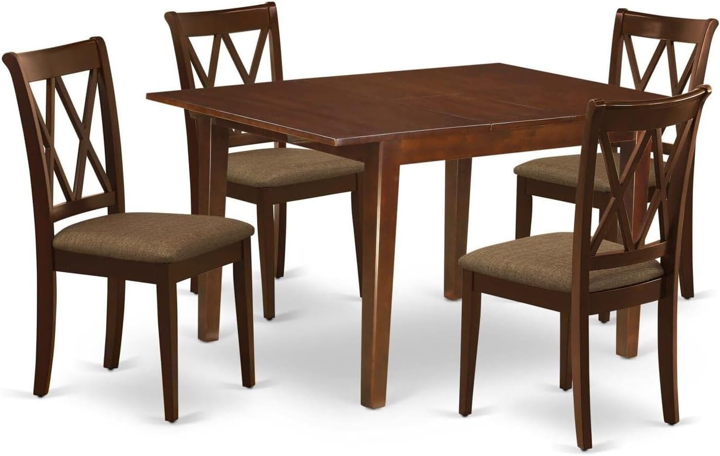HomeStock 5 Piece Dining Set - Rectangular Table & 4 Upholstered Chairs - Mahogany Finish