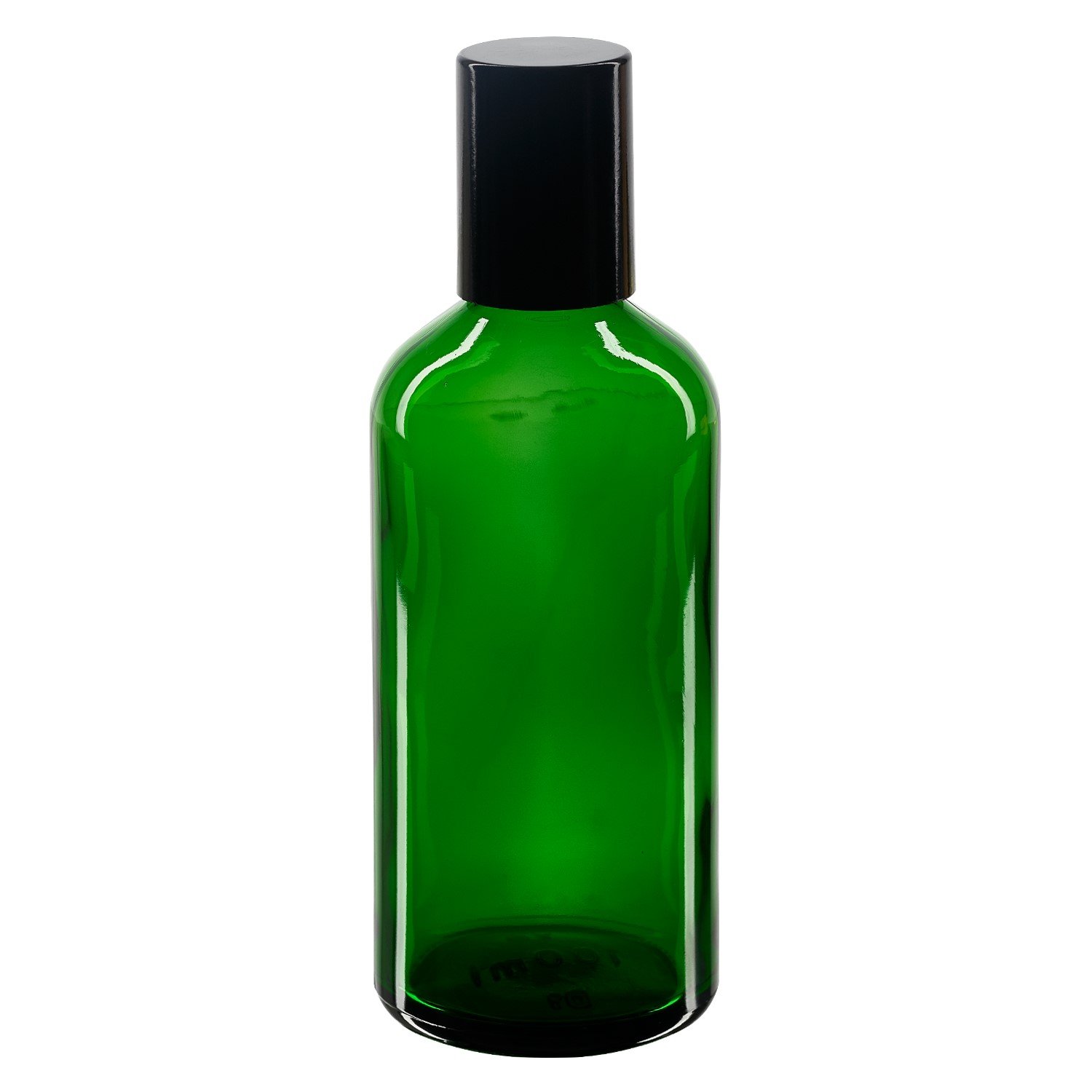 100x Glas Deostick mit grüner 100 mll Flasche, leerer Deo Roller - inkl. schwarzem Roll On Verschluss
