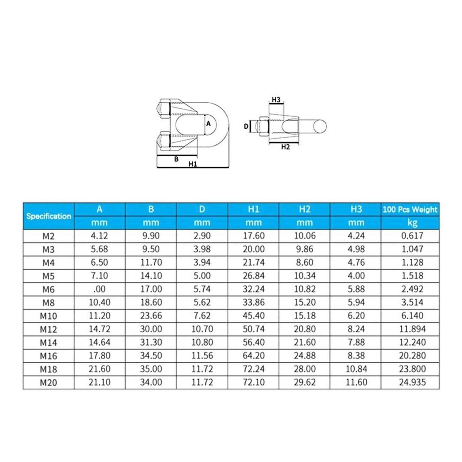 Abrazadera para Cable metálico, Abrazadera de Cable Tipo U de Acero Inoxidable 304 for Cables de Acero, Varios tamaños(M18)