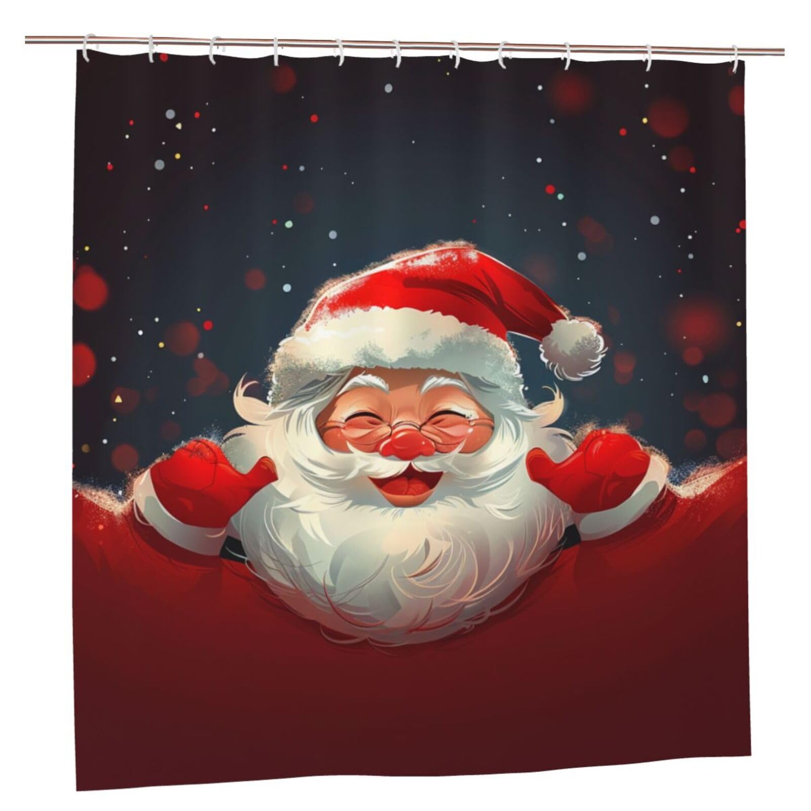 BWWHCCTI Cute Santa Claus Print Printed Shower Curtain With 12 Plastic Hooks Opaque Quick Drying Waterproof Shower Curtains Sets For Bathroom 183x183 CM
