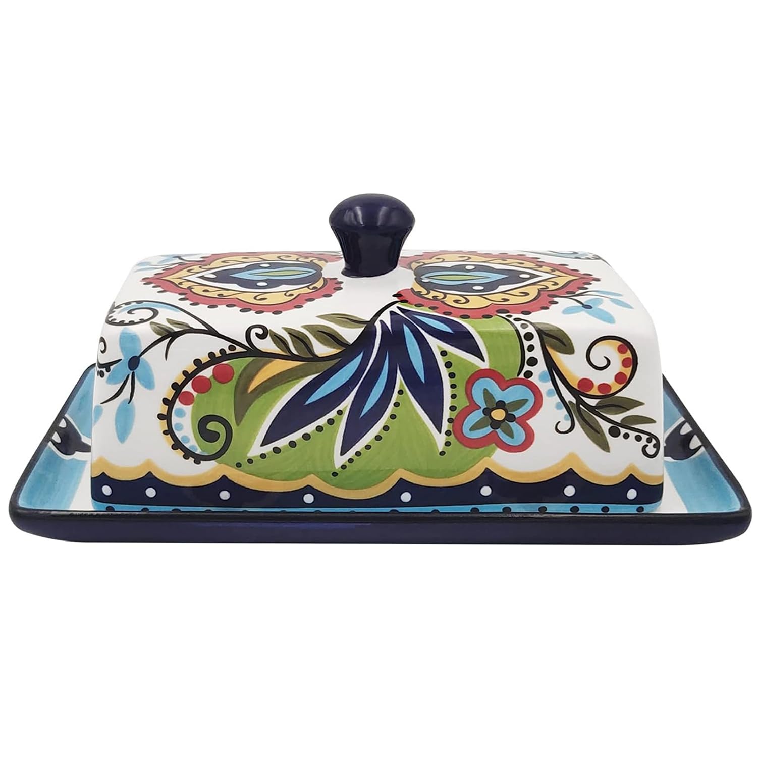 Burriera A Forma Di Fungo In Ceramica Verde Con Coperchio E Vassoio - 19x8 Cm - Contenitore Per Burro 250g