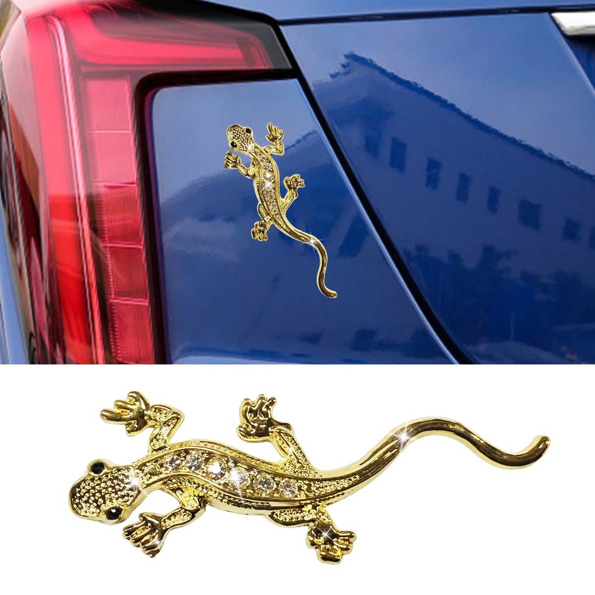 Bling Gecko Emblem Car Sticker 3D Metal Car Door Badge Crystal Rhinestone Auto Window Bumper Decal Universal Vehicle