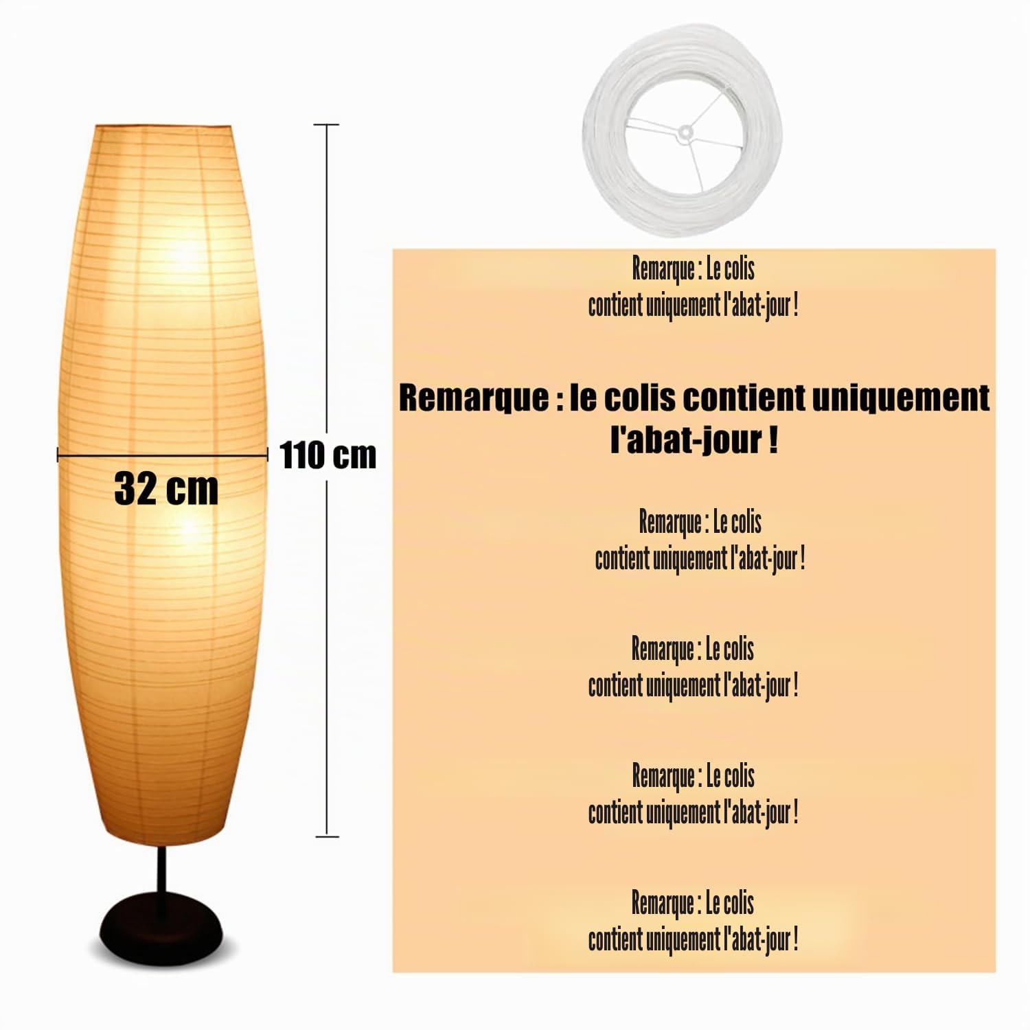 Abat-jour en Papier de Riz pour Lampadaire Abat-jour de Rechange pour Lampe de Sol Lampadaire -Jour pour Chambre à Coucher Salon Hôtel, 110 cm